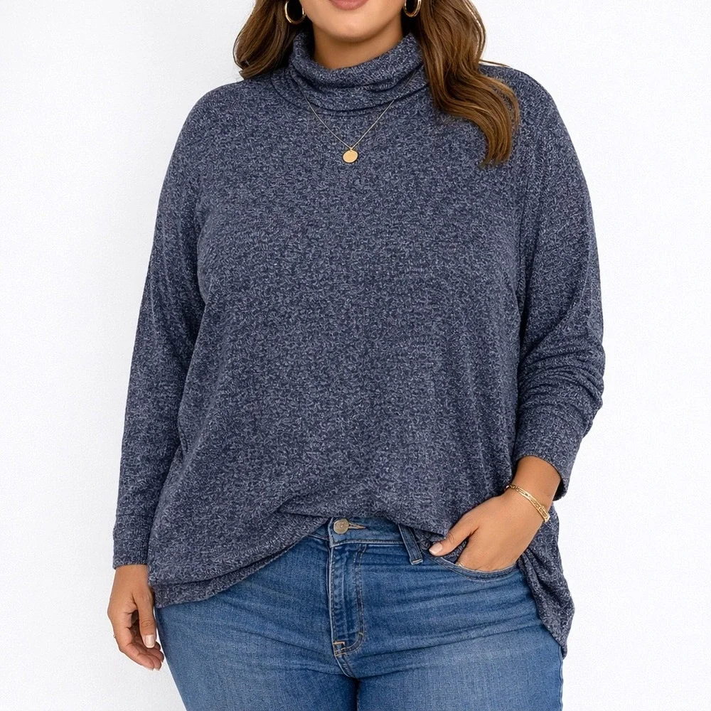 Abercrombie & Fitch Marled Blue Turtleneck Sweater Women Size L Cozy‎ Relaxed